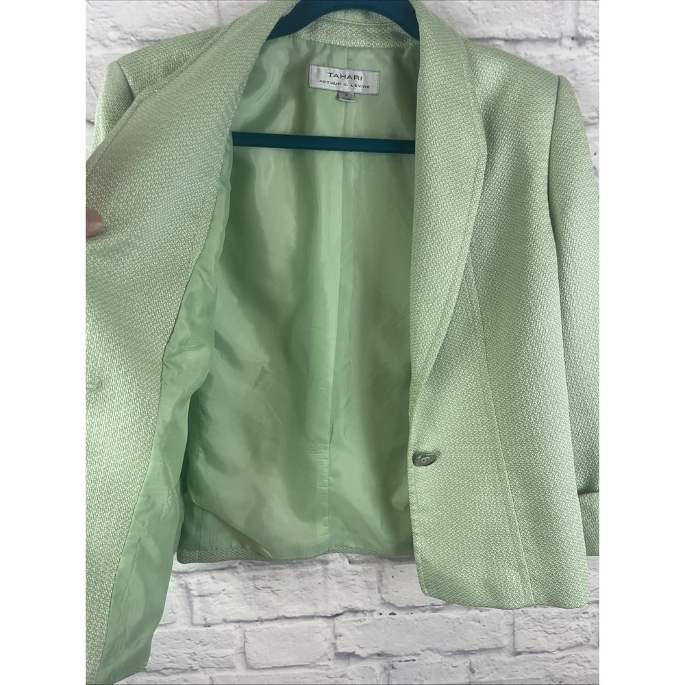 Tahari ASL Women's Preppy Old Money  Textured Lined Green Blazer Size 10 - Picture 7 of 11